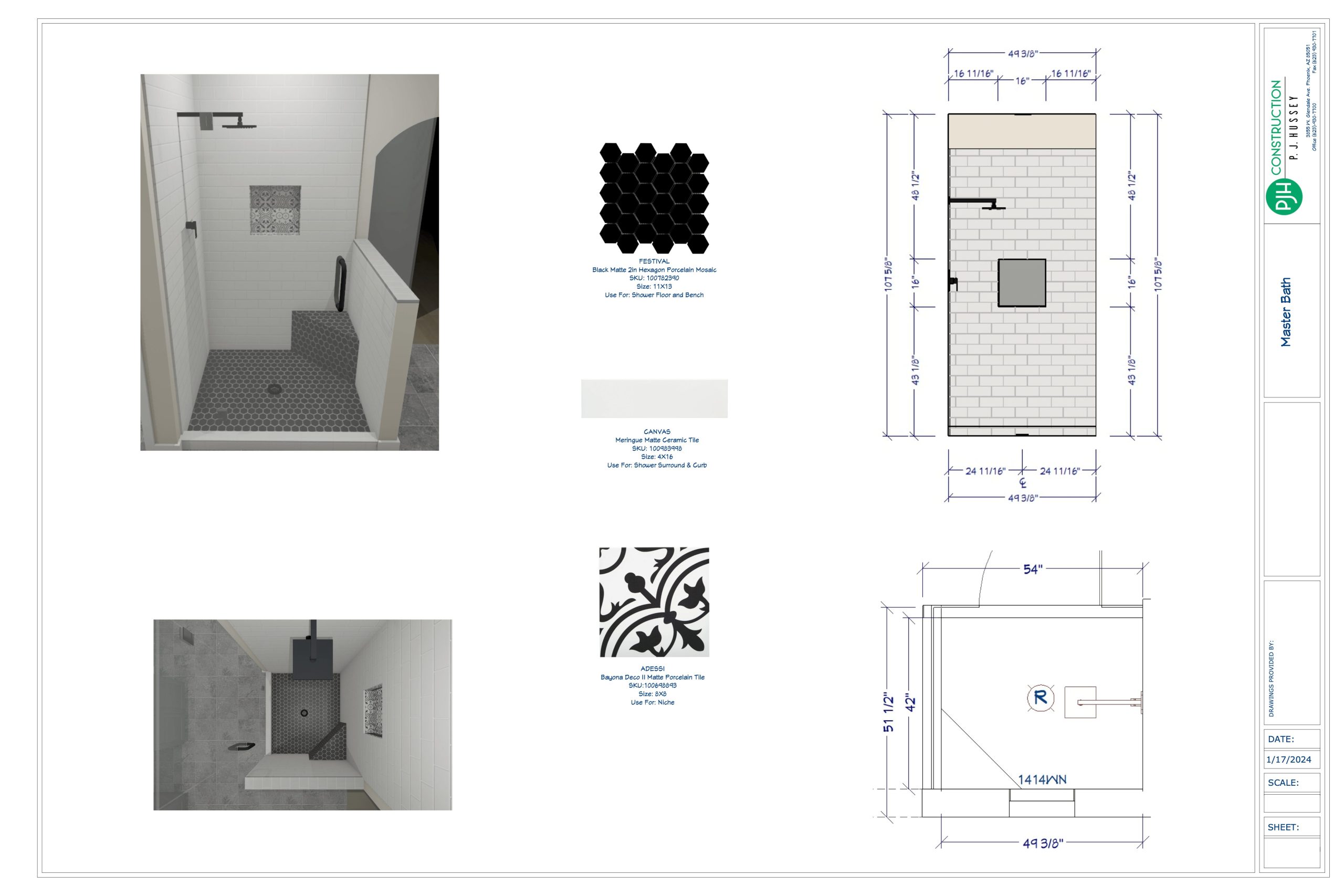 Master bathroom shower design sheet